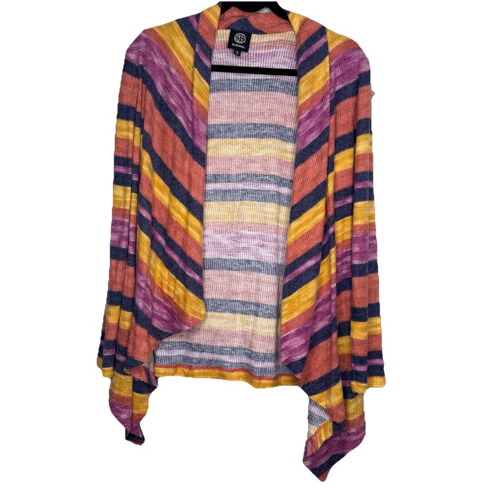 Bobeau‎ Women's Small Waterfall Colorful Striped Cardigan Sweater Open Front
